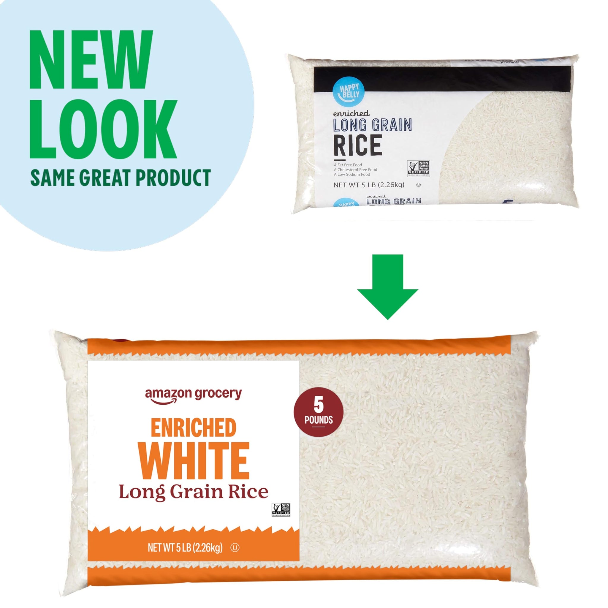 Amazon Grocery, Enriched White Long Grain Rice, 5 Lb