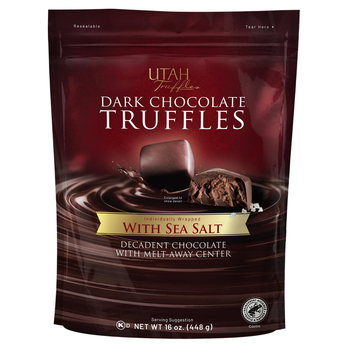 Utah Truffles Sea Salt Dark Chocolate Individually Wrapped Pouch, Naturally Gluten Free, Gourmet Smooth Creamy Natural Truffle, 16 oz (Pack of 1, Sea