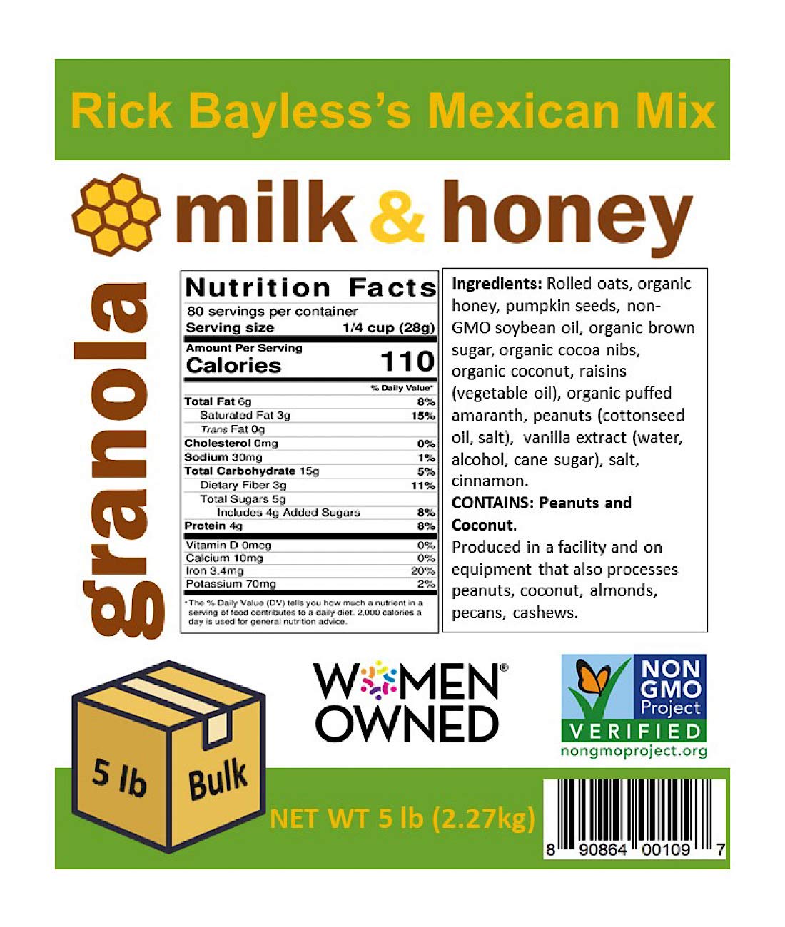 Milk & Honey Granola, Rick Bayless's Mexican Mix, Non-GMO Project Verified, Women-Owned Company, 5 LB Bulk Bag