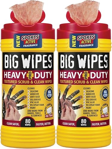 BIG WIPES Heavy Duty Industrial Hand Cleaning Wipes, Textured Scrubbing Degreaser Wipes for Mechanics and Tool Cleaner - 80 Count Canister (2 Pack)