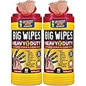 BIG WIPES Heavy Duty Industrial Hand Cleaning Wipes, Textured Scrubbing Degreaser Wipes for Mechanics and Tool Cleaner - 80 Count Canister (2 Pack)