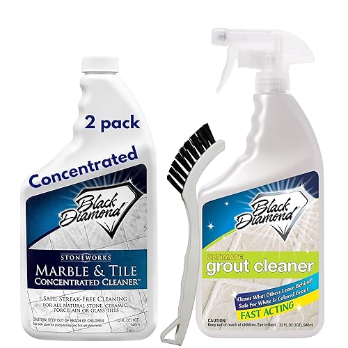 Black Diamond Stoneworks Ultimate Grout Cleaner with Brush + Marble & Tile Cleaner (2-Pack) - Safe for Natural Stone, Acid Free Deep Cleans Grout