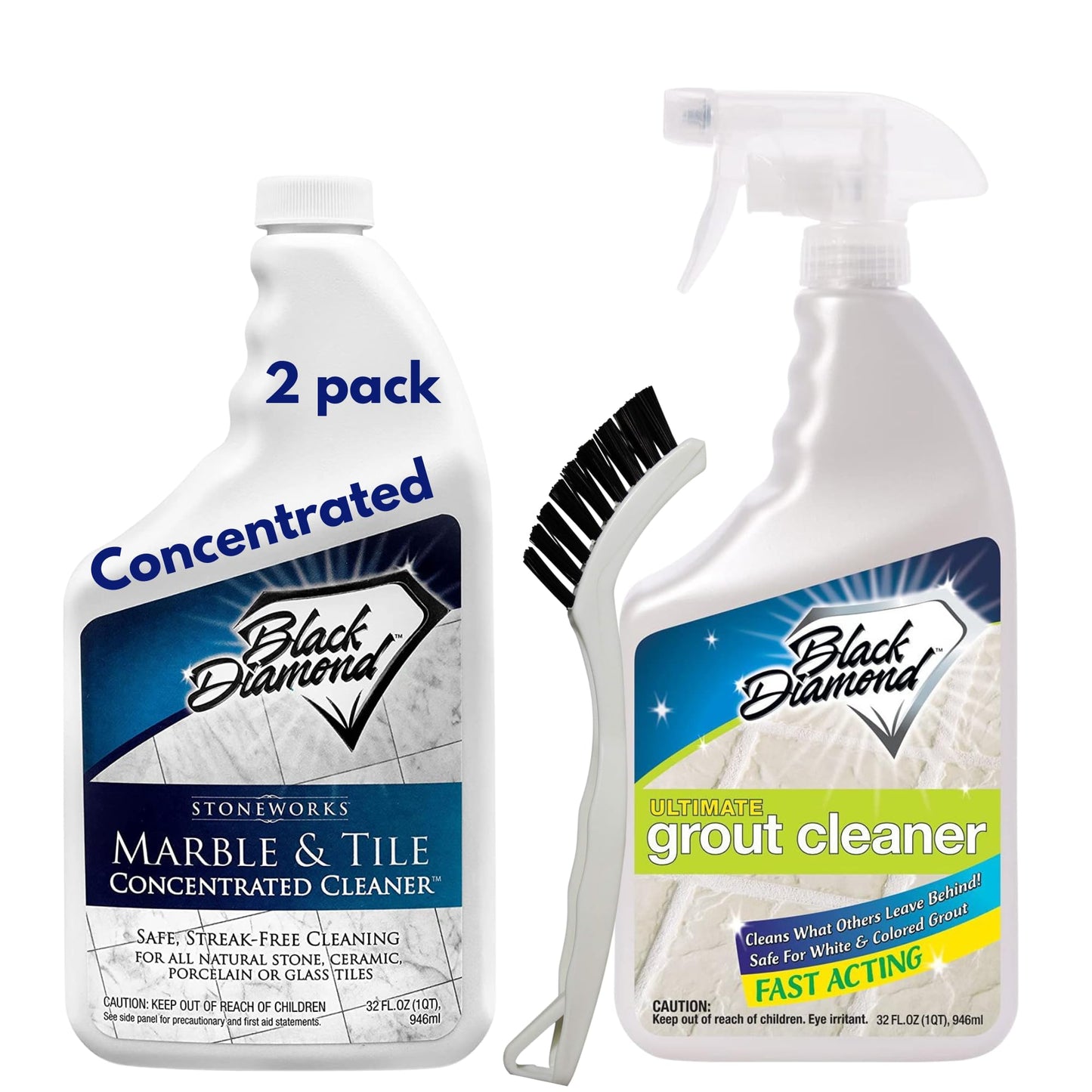 Black Diamond Stoneworks Ultimate Grout Cleaner with Brush + Marble & Tile Cleaner (2-Pack) - Safe for Natural Stone, Acid Free Deep Cleans Grout