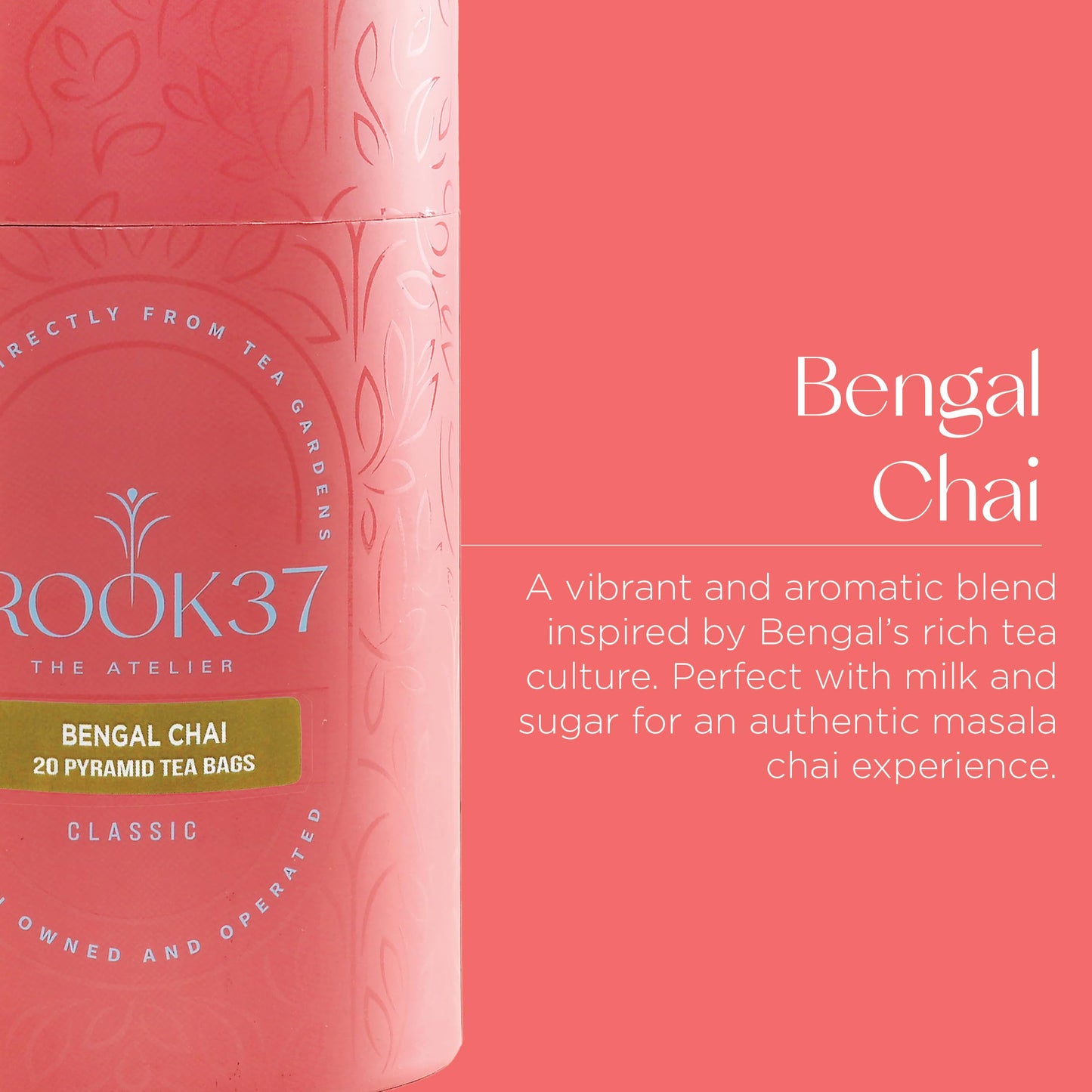 Brook37 Bengal Chai - Premium Black Chai Tea Blend | High Caffeine | Natural flavor and ingredients | Black tea, Ginger root, Cinnamon, Clove