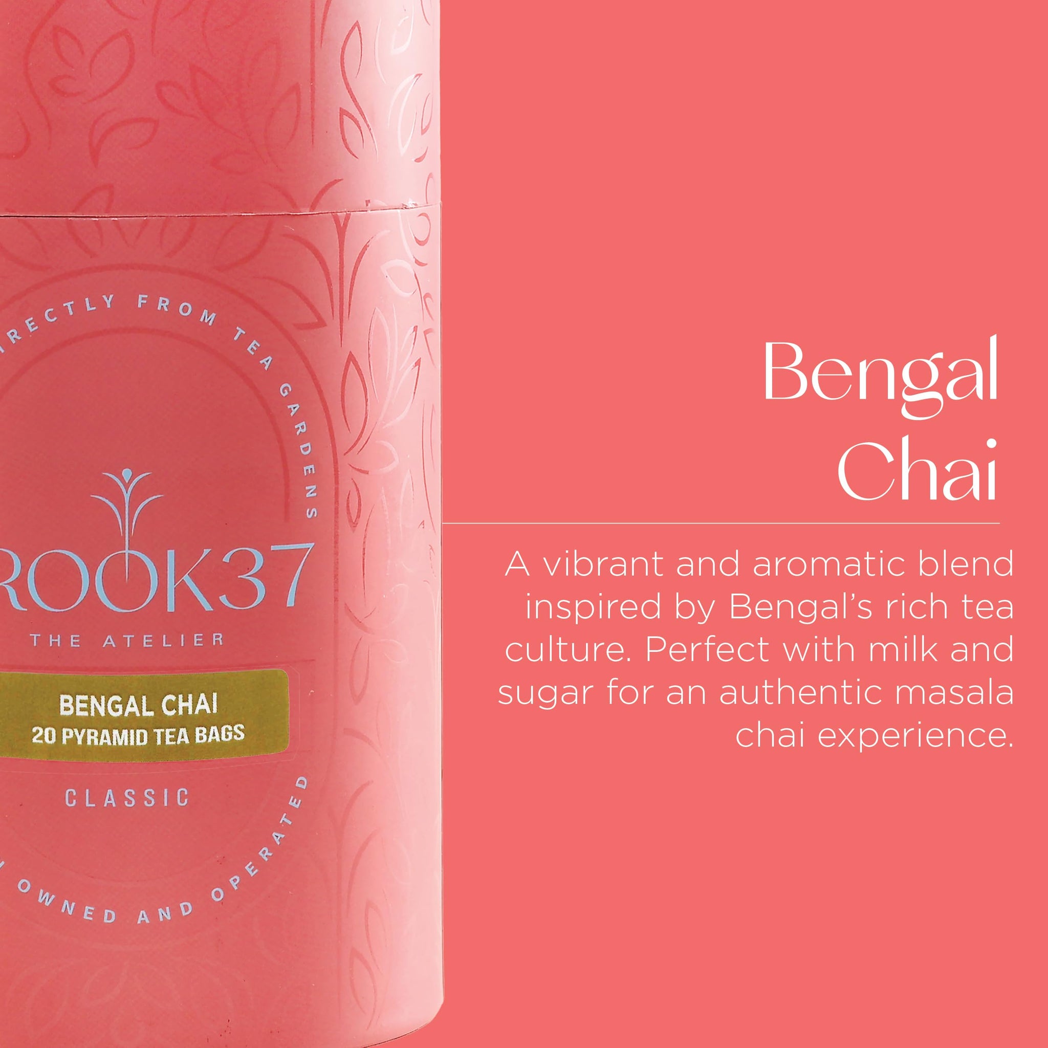 Brook37 Bengal Chai - Premium Black Chai Tea Blend | High Caffeine | Natural flavor and ingredients | Black tea, Ginger root, Cinnamon, Clove