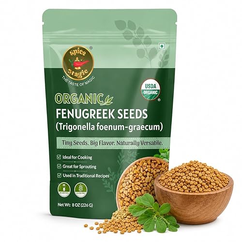 Spice Magic Organic Fenugreek Seeds 8 oz (226g) | USDA Organic Methi Seeds (Semillas de Fenogreco) | Whole Aromatic Spice | Lab Tested | Resealable