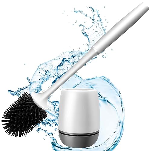 Silicone Toilet Brush with Holder, Standing Silicone Toilet Brush Set with Quick Drying Holder Set for Bathroom, Toilet Brush Holder for Deep Cleaning