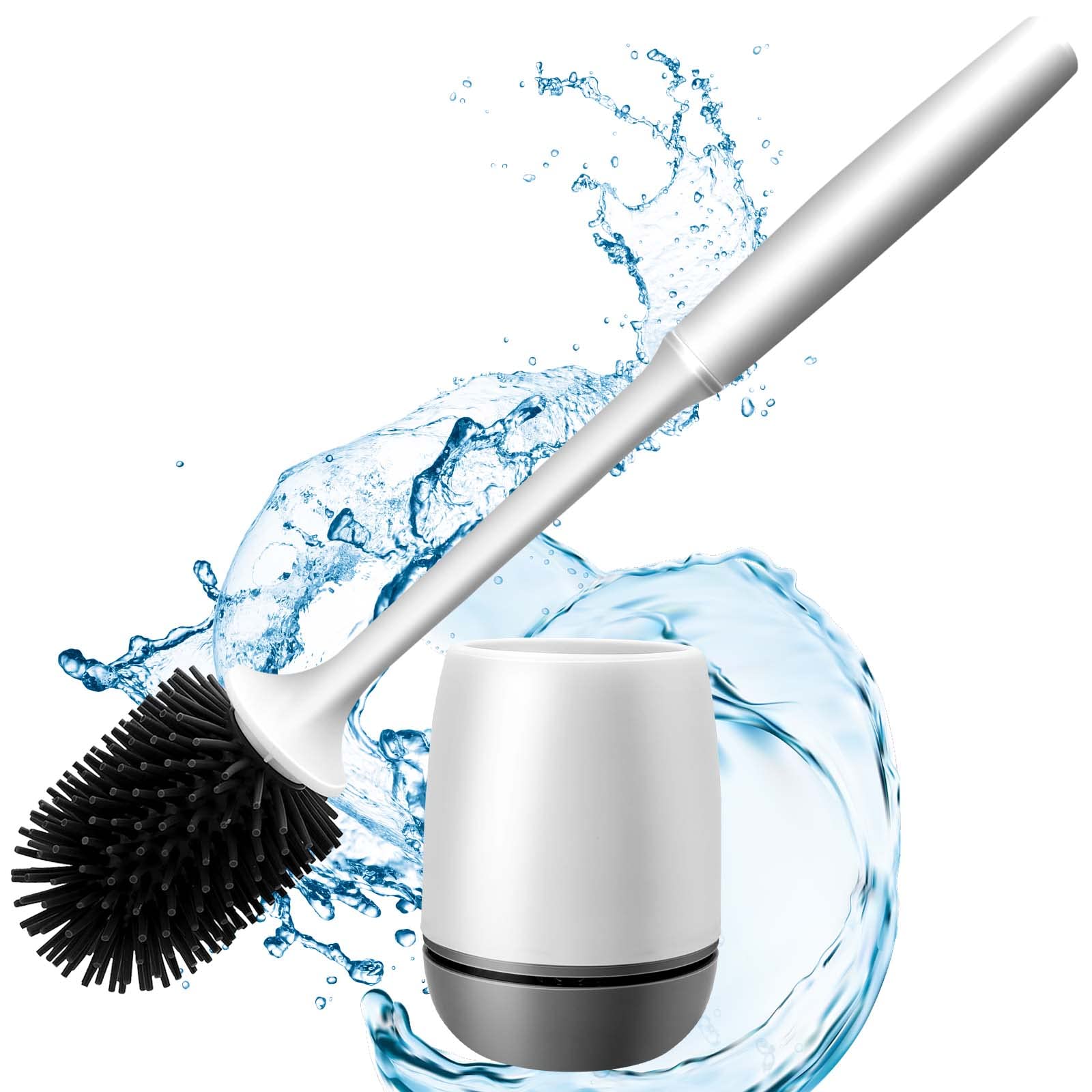 Silicone Toilet Brush with Holder, Standing Silicone Toilet Brush Set with Quick Drying Holder Set for Bathroom, Toilet Brush Holder for Deep Cleaning