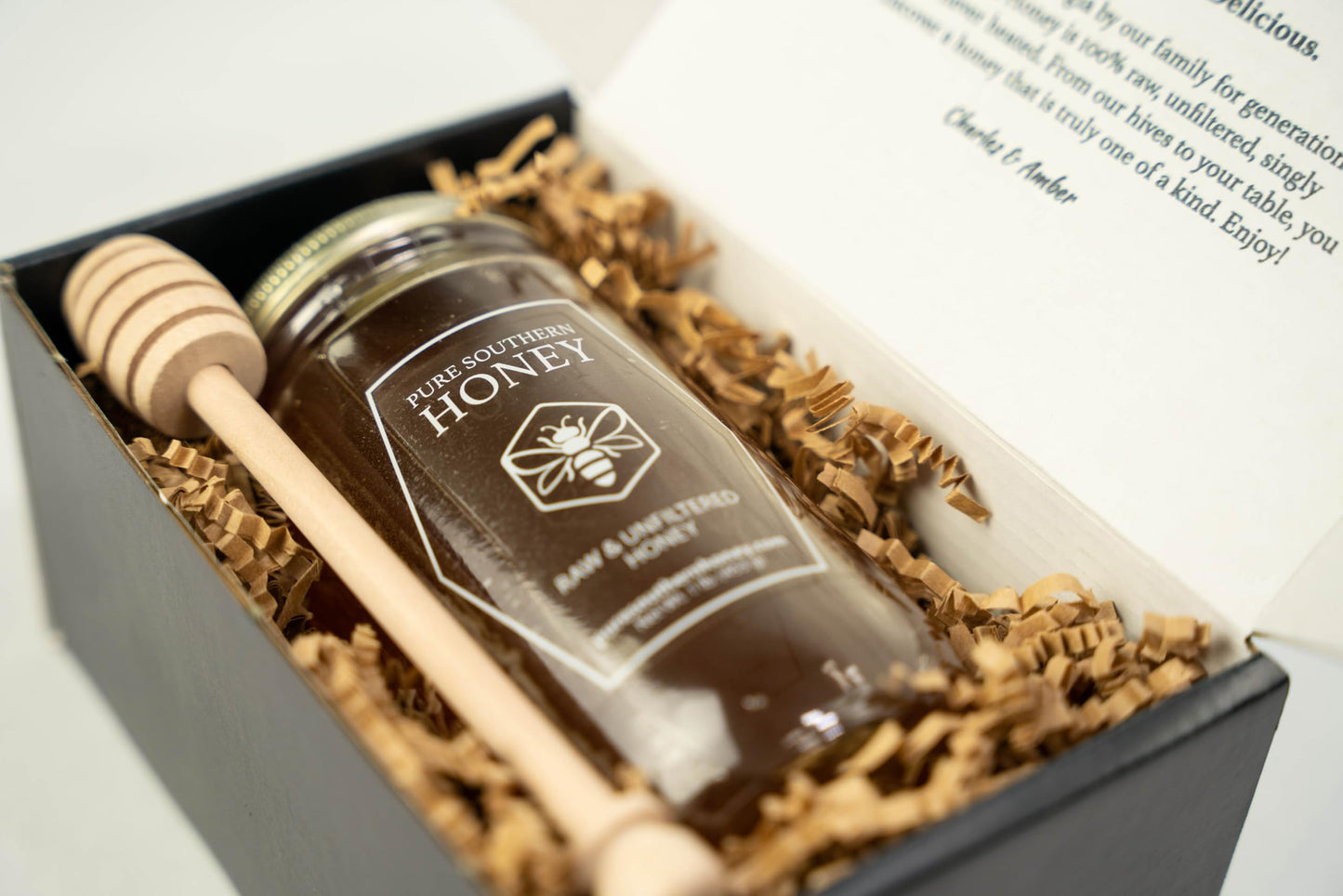 100% Authentic, USA - Made Raw Unfiltered Gourmet Honey Gift Box with Dipper by Pure Southern Honey [ 1 lb] - Unheated - Non - GMO, No Additives, All