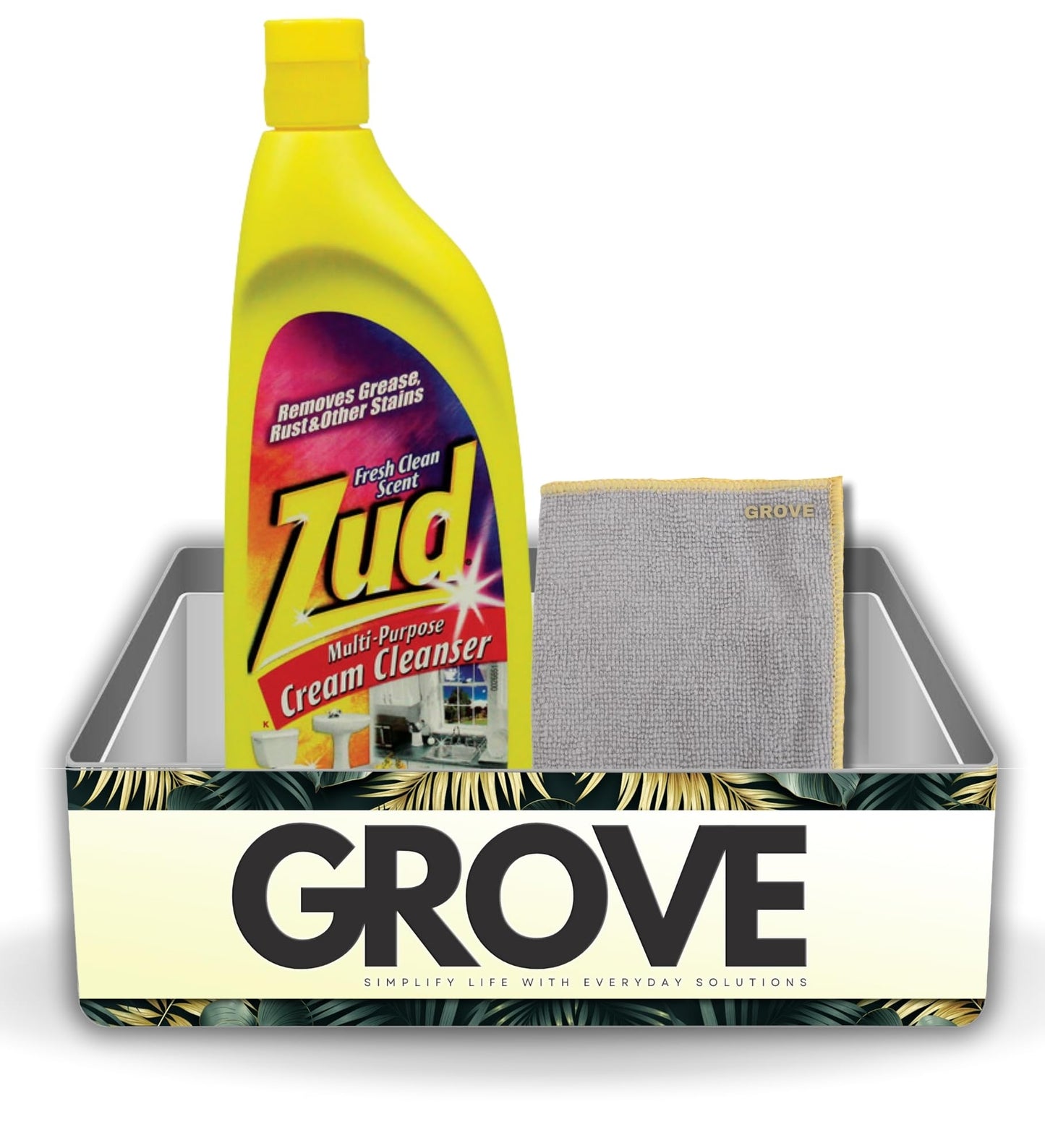 Zud Multi-Purpose Cream Cleanser 19 oz Bundle with Microfiber Cloth - Powerful Degreaser and Rust Remover for Kitchen, Shower, and Countertops - Tough