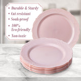 Vintage Collection Set of Blush Dinner, Salad & Dessert Plates - High Quality Embossed Rim Design Disposable Dinnerware - Great for Formal Dinners