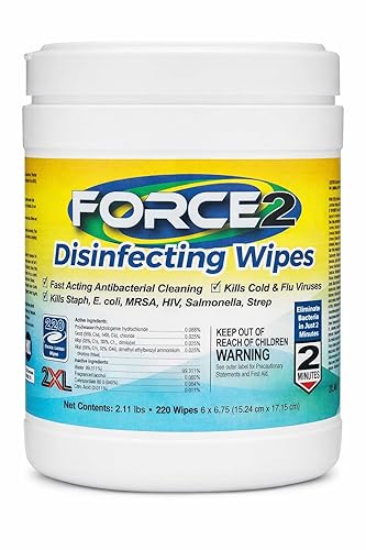 Force2 2XL Disinfecting Wipes - 220 Wipe Count - Antibacterial Disinfectant, Multi-Surface Cleaning and Sanitizing Wipes