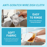 XHWXYQ New Upgrade Non Scratch Wire Dishcloth, Multipurpose Wire Dishwashing Rags for Kitchen, Wet and Dry, Sinks, Cookware, Stove, Easy Rinsing