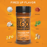 Butcher Block Provisions - Chicken Rub - Zesty Garlic & Spice Blend for Poultry - Sea Salt, Lemon Peel, Chili Powder, Seasoning - 5.9 oz