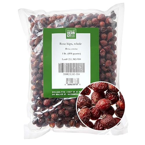 Rose Hips Whole, by Herb Co, Rosa Canina, Haw, from Chile, Kosher, for Syrup, Cordials, Wine, Tea, Oxymels & Potpourri, 1 lb
