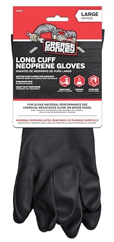Grease Monkey Neoprene Long Cuff Gloves, Large, For washing dishes, cleaning cars, handling chemicals, or for extra grip,Black