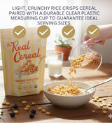 Real Cereal Rice Crisps 8.4 oz Bundle with Plastic Clear Measuring Cup - Organic Brown Rice Cereal with 0g Sugar and Non-GMO Ingredients