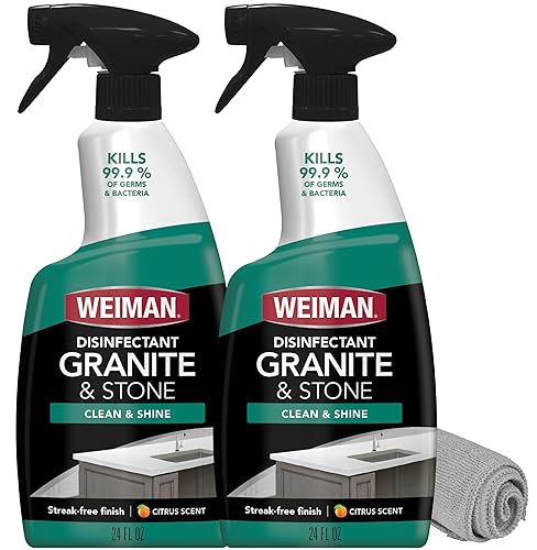 Weiman Disinfectant Granite Daily Clean & Shine (2 Pack with Polishing Cloth) Safely Clean Disinfect and Shine Granite Marble Soapstone Quartz