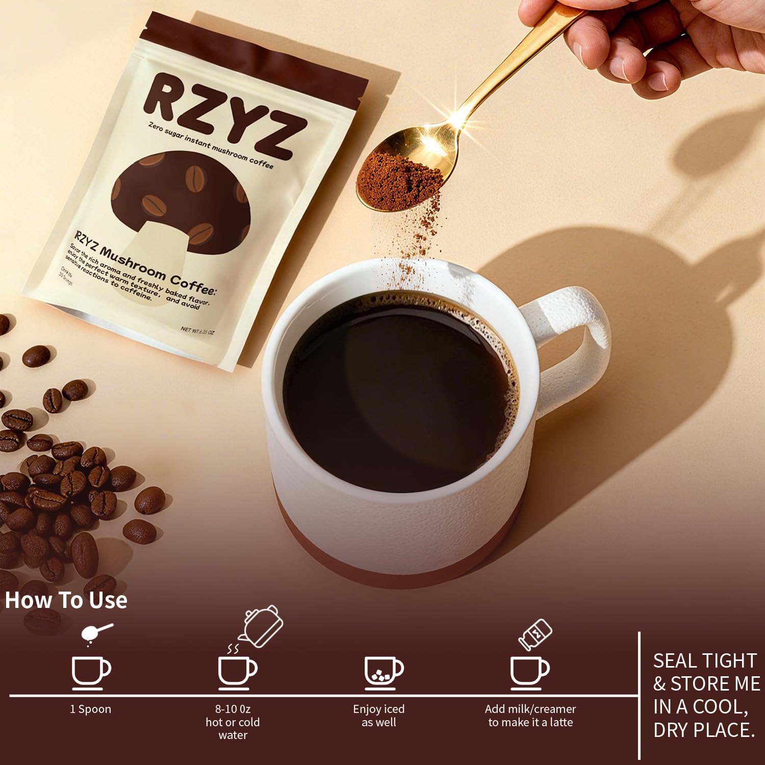 Mushroom Coffee?6 Organic Adaptogenic Mushrooms (Lion's Mane, Cordyceps, Reishi, Shiitake, Turkey Tail, King Trumpet) - Instant Coffee Blend