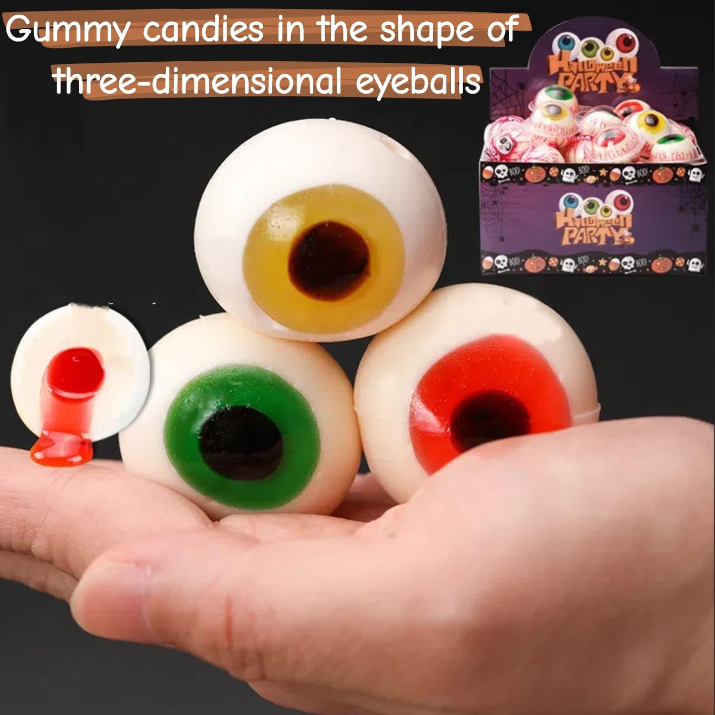 Creepy Eyeball Gummy Candies with Juicy Fruit Filling - 40 Individually Wrapped Chewy Sweets, Realistic Eye-Shaped Treats for Halloween Trick or