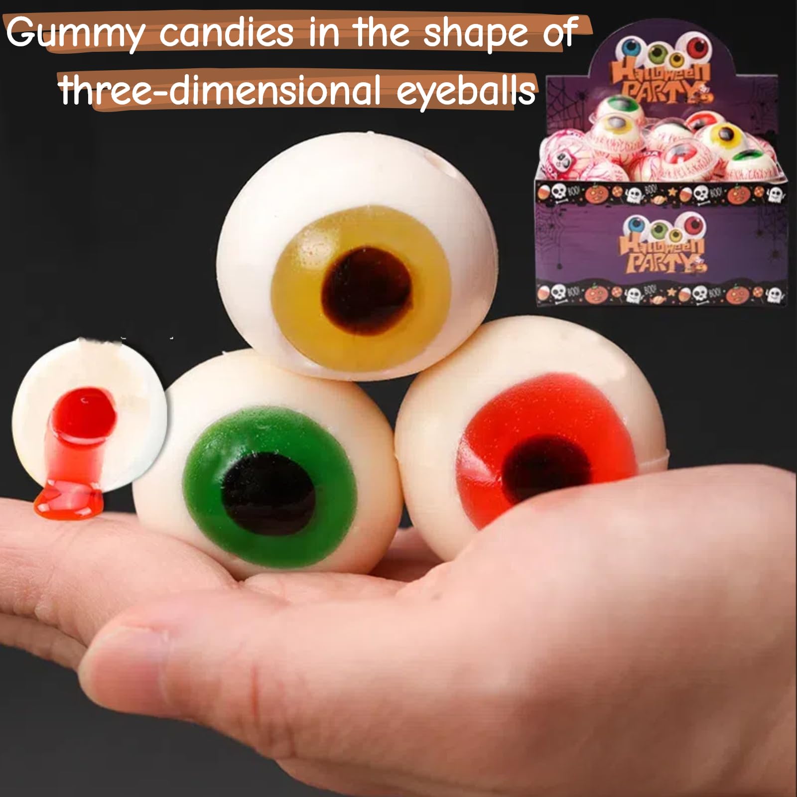 Creepy Eyeball Gummy Candies with Juicy Fruit Filling - 40 Individually Wrapped Chewy Sweets, Realistic Eye-Shaped Treats for Halloween Trick or