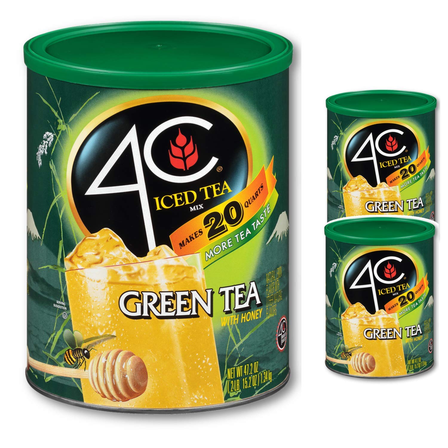 4C Green Tea Antioxidant Iced Tea Mix | Family Sized Cannister | Thirst Quenching Flavor | 20 quarts (Green Tea, 2 pack)