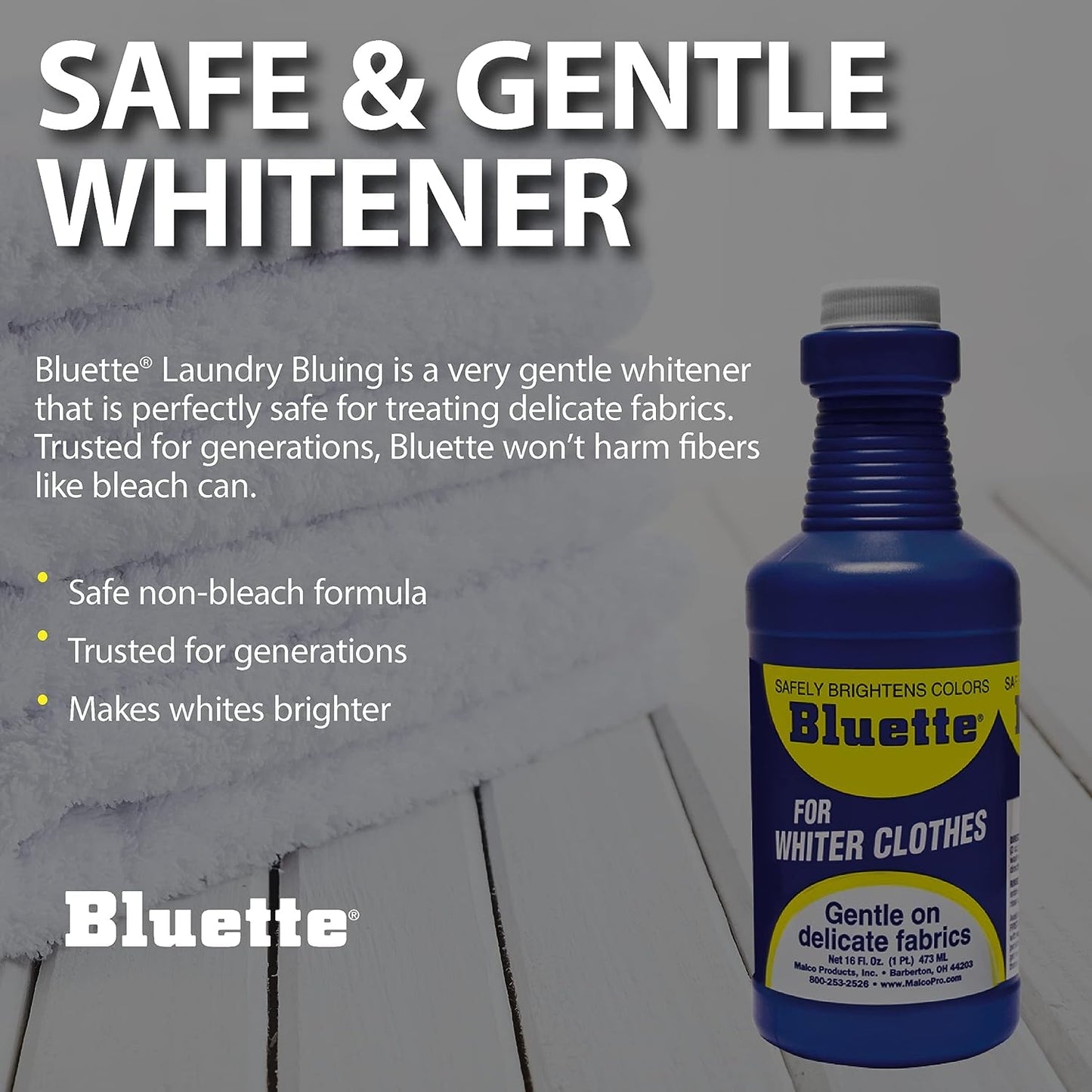 Bluette Laundry Bluing (2 Pack) - Laundry Detergent Whitener/Safe & Gentle For Delicate Fabrics/Whiter Whites and Brights/Perfect For Brightening