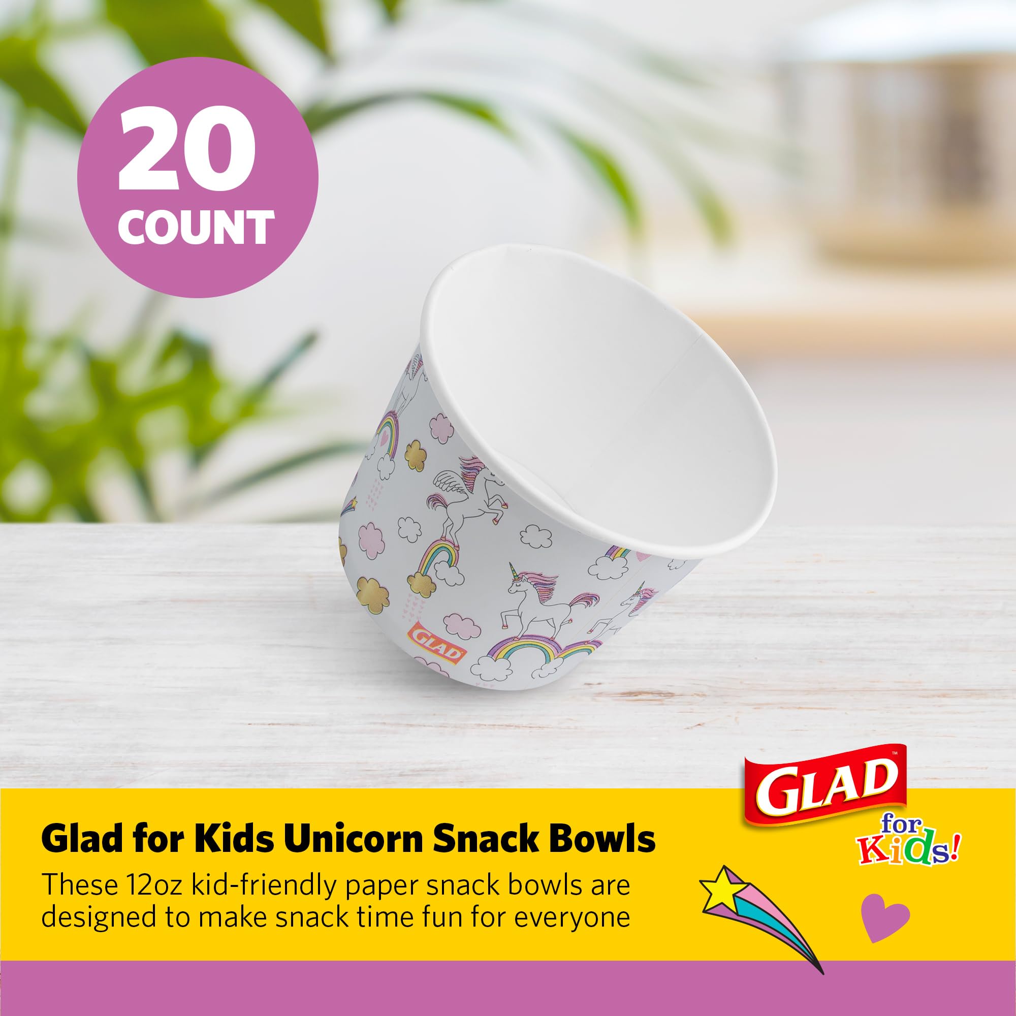 Glad for Kids Unicorns Paper Snack Bowls, Disposable Paper Bowls for Kids Snacks and Parties, Sturdy Microwave Safe Bowls for Everyday Use and Easy