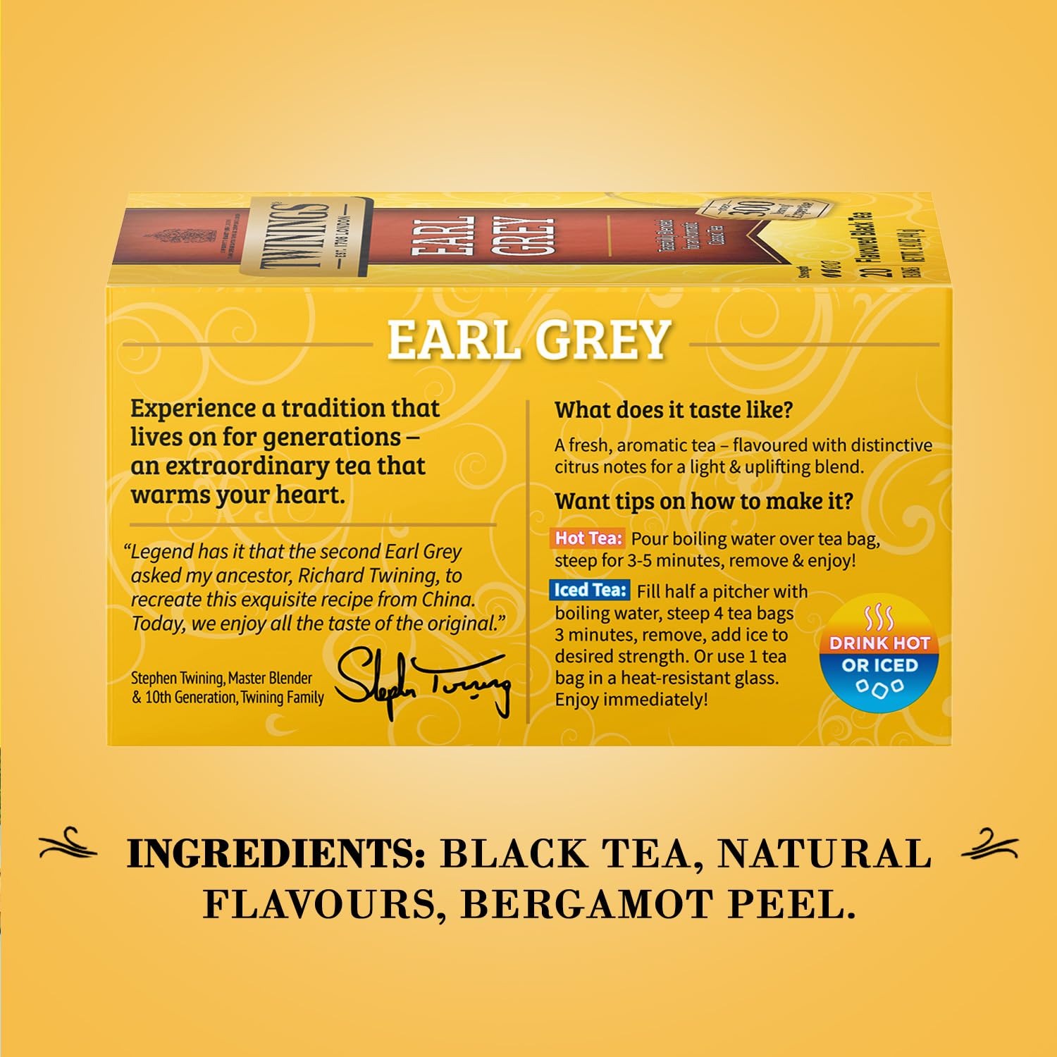 Twinings Earl Grey Tea 2-Pack - A Bright and Zesty Black Tea Infused with Citrus Bergamot Flavours, Caffeinated Tea Bags, Individually Wrapped, 20