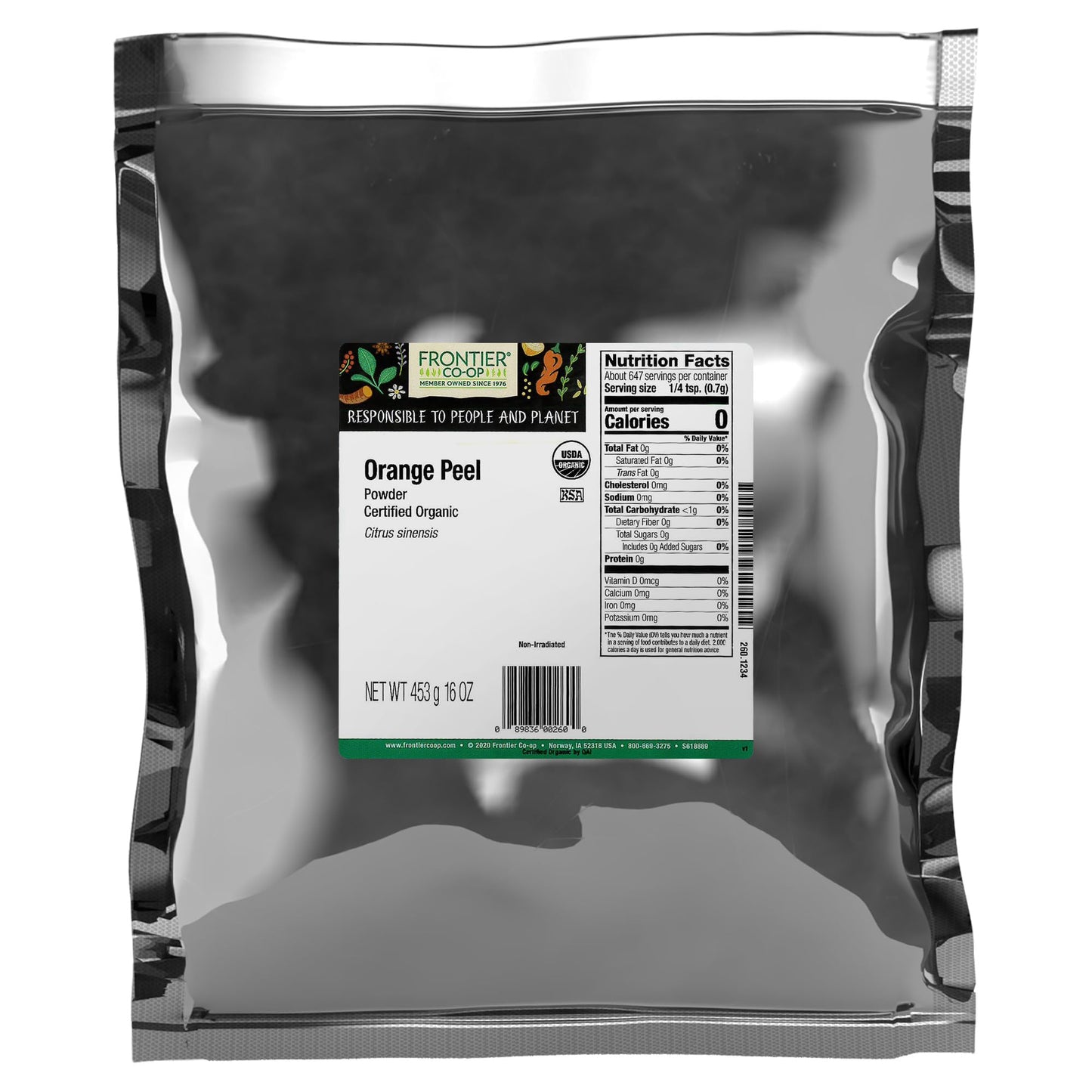 Frontier Co-op Organic Orange Peel Powder - 1lb Bulk Bag, Pure Orange Powder - Potent Citrus Flavor, Perfect for Cooking, Baking & Skincare, Kosher
