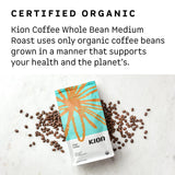 Kion Organic Whole Bean Coffee, Tested for Toxins, Ethically Sourced, Rich, Bold, and Smooth, Medium Roast 12 Oz (1 Pack)