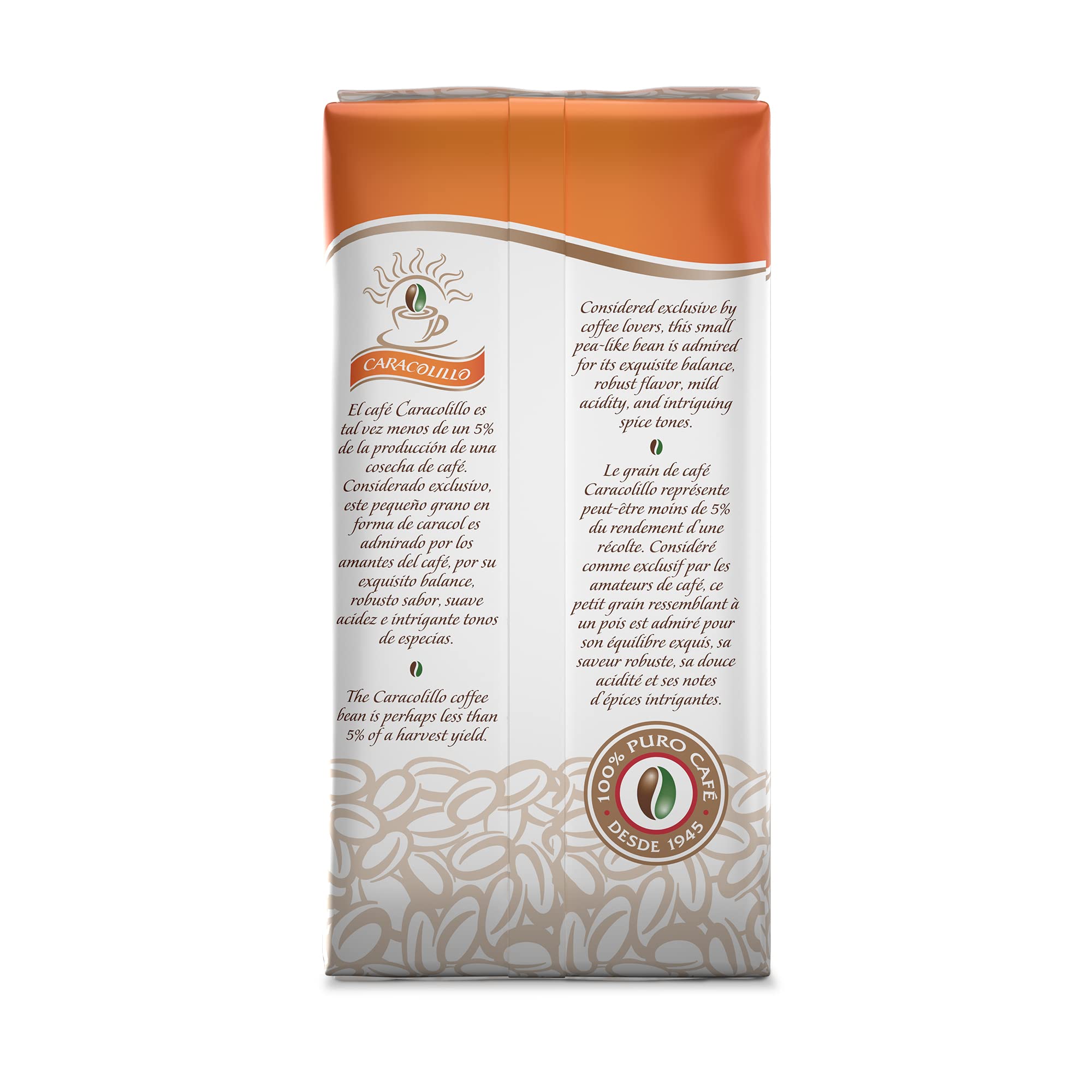Café Santo Domingo Caracolillo, 16 oz Bag, Whole Bean Peaberry Coffee - Product from the Dominican Republic (Pack of 4)