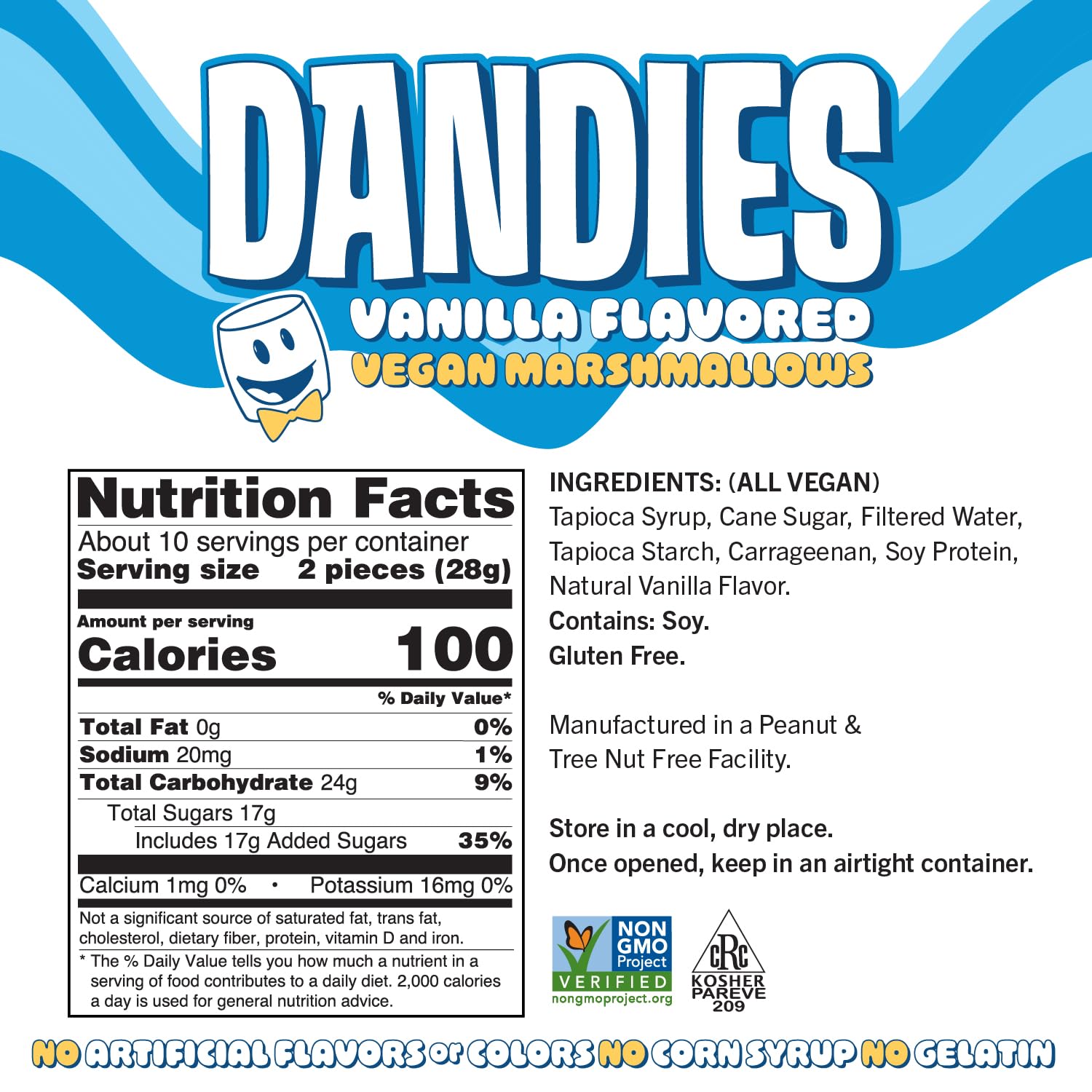 Dandies Vegan Marshmallows, No Artificial Flavorings, Food Dyes, Corn Syrup, or Gelatin, Perfect for Roasting, S’mores, or Snacking (10 oz)