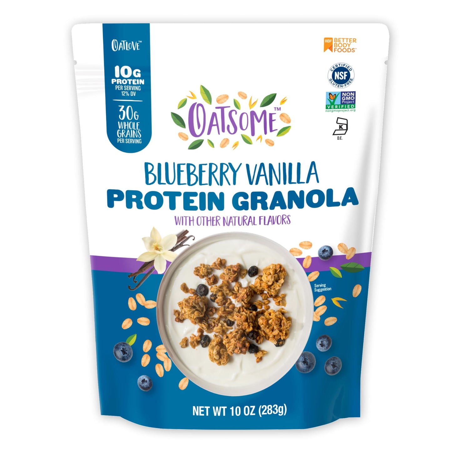 Oatsome Protein Granola Blueberry Vanilla, 10g Protein, Gluten Free, Made with Whole Grain Rolled Oats, Real Blueberries, & Flax Seeds, for Protein