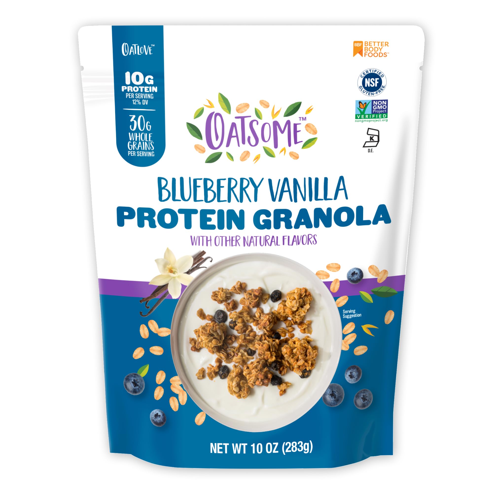 Oatsome Protein Granola Blueberry Vanilla, 10g Protein, Gluten Free, Made with Whole Grain Rolled Oats, Real Blueberries, & Flax Seeds, for Protein