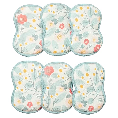 Bright Habits Sponge Set in Blossom Blue, 6 Pack Super Absorbent Washable Reusable Cleaning Sponges Made from Recycled Materials, Durable Eco Friendly