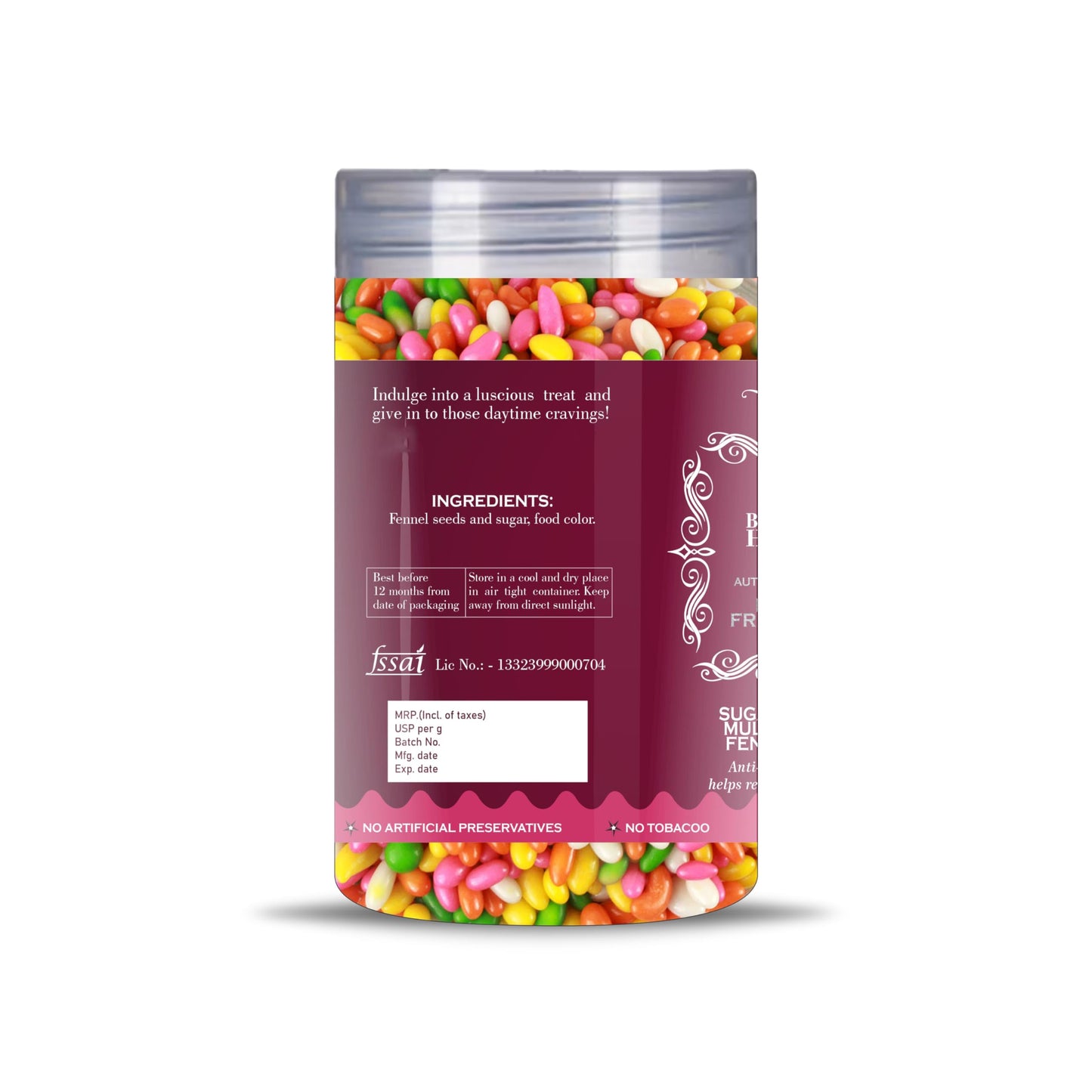 Blessfull Healing Sugar Coated Multicolour Fennel Seed 5 Oz(Ounce) Airtight Container With Spoon