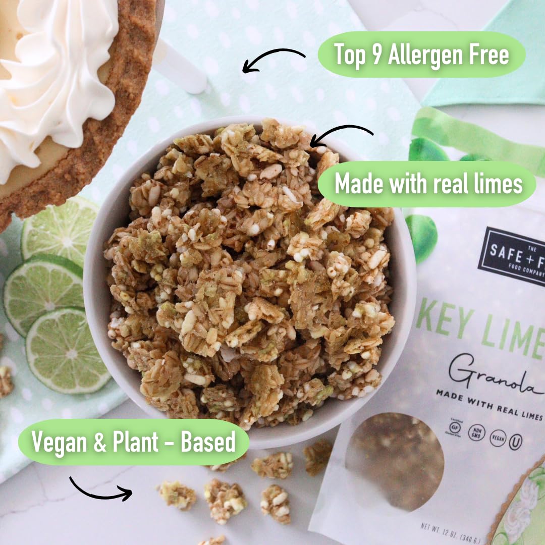 Safe + Fair Key Lime Pie Granola - Gluten-Free, Dairy-Free & Vegan Snack - Allergen-Free, Non-GMO, and No Artificial Ingredients - 12oz