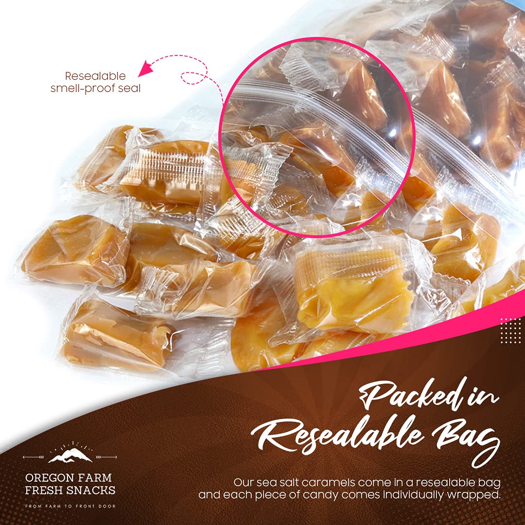 Oregon Farm Fresh Snacks Salted Caramel Gourmet Candy - Individually Wrapped Candy - Vanilla & Sea Salt Caramels - Soft & Chewy Oregon Products (32oz)