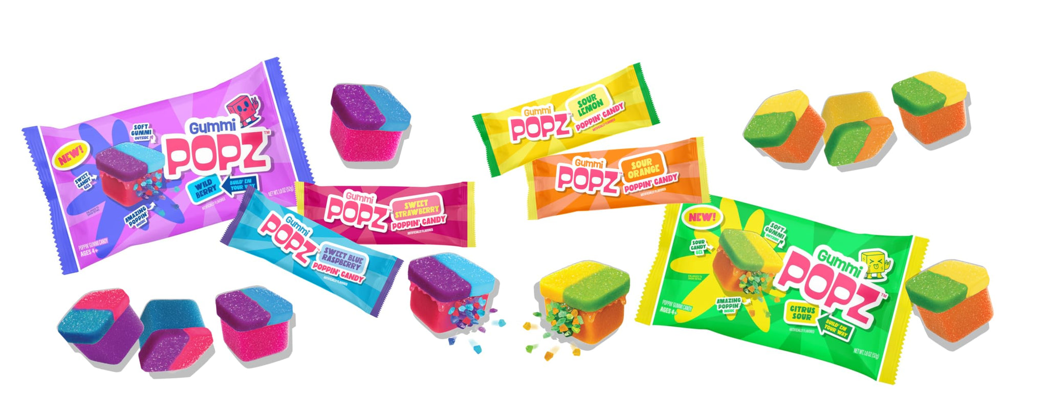 Gummi Popz Popping Gummy Candy, Citrus Sour - Individually Wrapped, 12 Pack (1.8 oz Each) - Party Candy & Party Favors for Birthdays, Holidays
