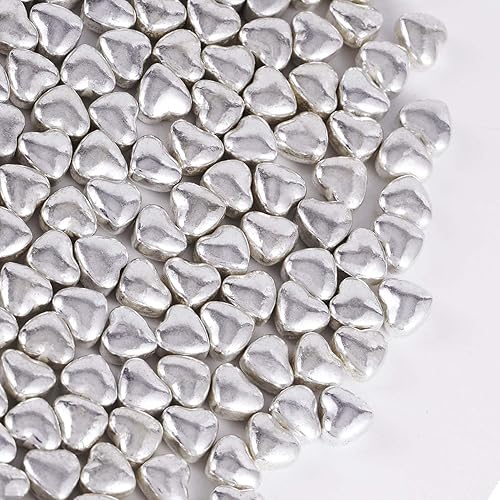 Kasvan Silver Heart Shapes Sprinkles - Edible Candy Pearls 100g/3.58 Oz, Mix Size, Baking Cake Decorations, Ice Cream Toppings and Cookie Decorating