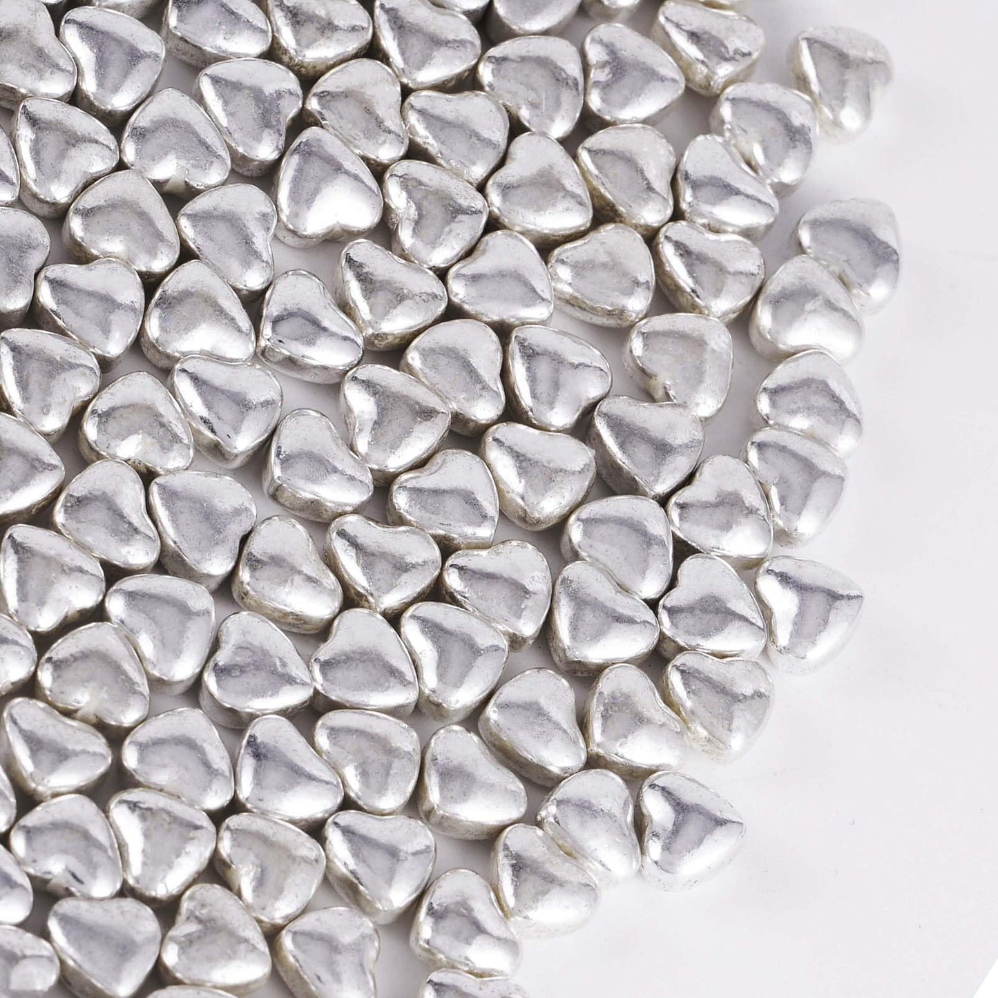 Kasvan Silver Heart Shapes Sprinkles - Edible Candy Pearls 100g/3.58 Oz, Mix Size, Baking Cake Decorations, Ice Cream Toppings and Cookie Decorating