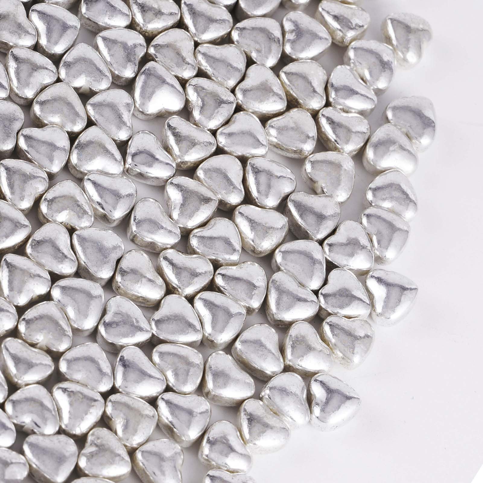 Kasvan Silver Heart Shapes Sprinkles - Edible Candy Pearls 100g/3.58 Oz, Mix Size, Baking Cake Decorations, Ice Cream Toppings and Cookie Decorating