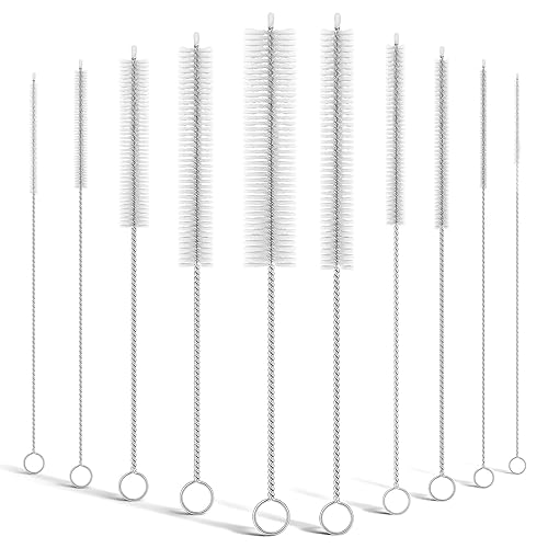 Iwooduubb 10-Packs Premium Straw Cleaner Brush in Mixed Sizes, 8IN Long Reusable Stainless Steel Cleaning Brushes Set with Soft Sturdy Nylon Bristles