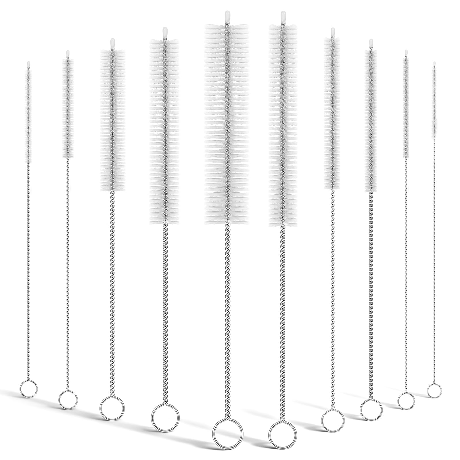 Iwooduubb 10-Packs Premium Straw Cleaner Brush in Mixed Sizes, 8IN Long Reusable Stainless Steel Cleaning Brushes Set with Soft Sturdy Nylon Bristles