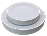 Exquisite Reflective (Silver Line) Plastic Plates-60 Peices Premium Heavyweight Plastic Dinnerware (30-10.25" Dinner and 30-7.5" Salad/Dinner) Wedding