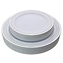 Exquisite Reflective (Silver Line) Plastic Plates-60 Peices Premium Heavyweight Plastic Dinnerware (30-10.25" Dinner and 30-7.5" Salad/Dinner) Wedding