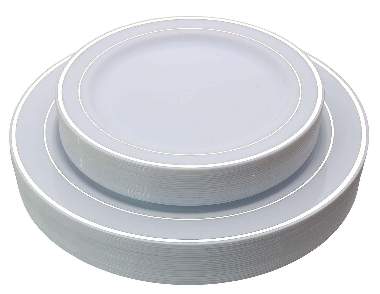 Exquisite Reflective (Silver Line) Plastic Plates-60 Peices Premium Heavyweight Plastic Dinnerware (30-10.25" Dinner and 30-7.5" Salad/Dinner) Wedding