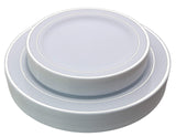 Exquisite Reflective (Silver Line) Plastic Plates-60 Peices Premium Heavyweight Plastic Dinnerware (30-10.25" Dinner and 30-7.5" Salad/Dinner) Wedding