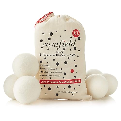 Casafield Wool Dryer Balls Set of 6, Extra Large Organic Handmade 100% New Zealand Wool, Natural Laundry Fabric Softener